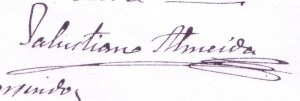 Firma del párroco Salustiano Almeida (Herencia)