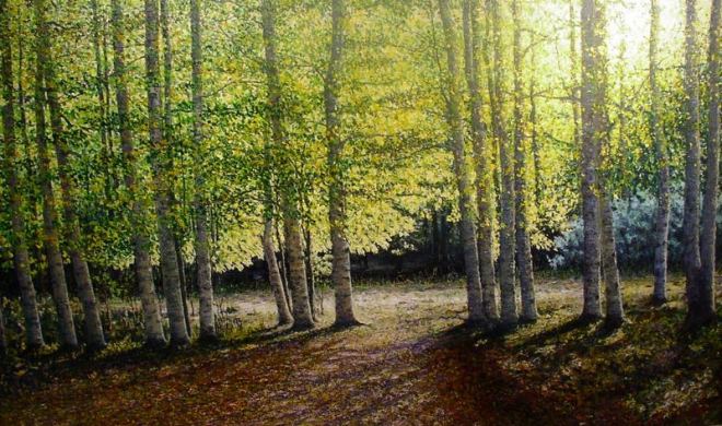 Formación de hayas. Óleo de Manuel Fernández Caballero