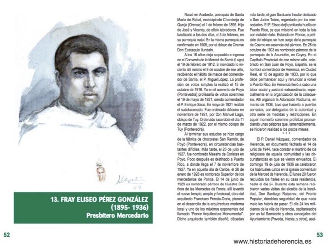 Interior del libro del libro de Mario Alonso Aguado, "Amaneció al atardecer. P. Manuel Cereijo y diecisiete compañeros, mercenarios mártires del siglo XX en España"